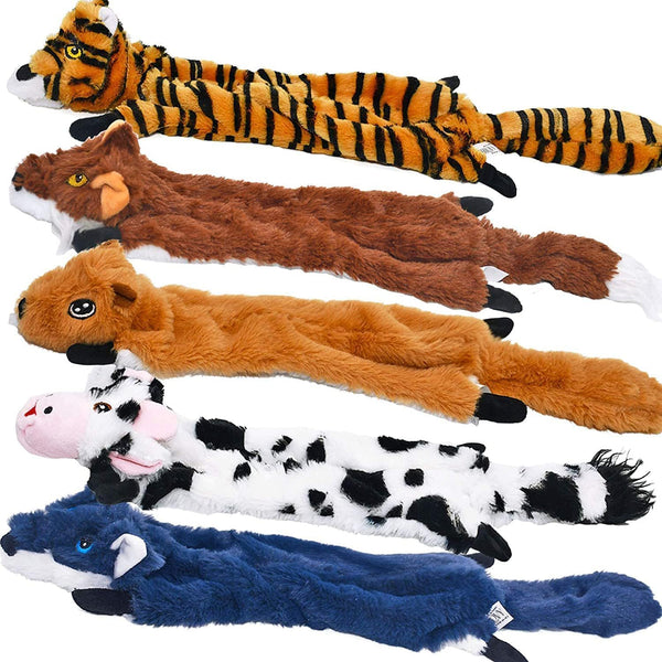 SHARLOVY Dog Squeaky Toys 5 Pack, Pet Crinkle Toy No Stuffing Animals Plush, Dog Chew for Large and Medium, Small Puppy Teething for Boredom - VITSCAN