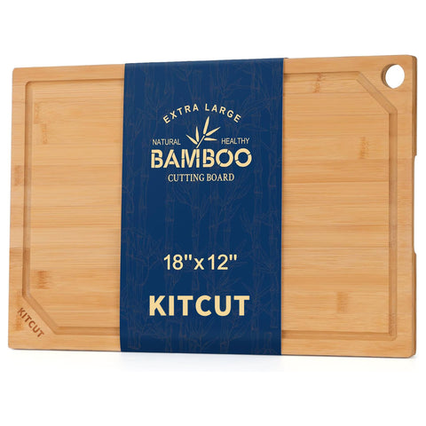 KITCUT Extra Large Bamboo Cutting Board for Kitchen, Heavy Duty Wood Cutting Board with Juice Groove, 100% Organic Bamboo, Pre Oiled, 18" x 12"