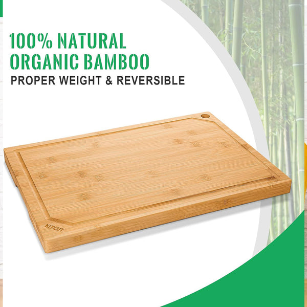 KITCUT Extra Large Bamboo Cutting Board for Kitchen, Heavy Duty Wood Cutting Board with Juice Groove, 100% Organic Bamboo, Pre Oiled, 18" x 12"