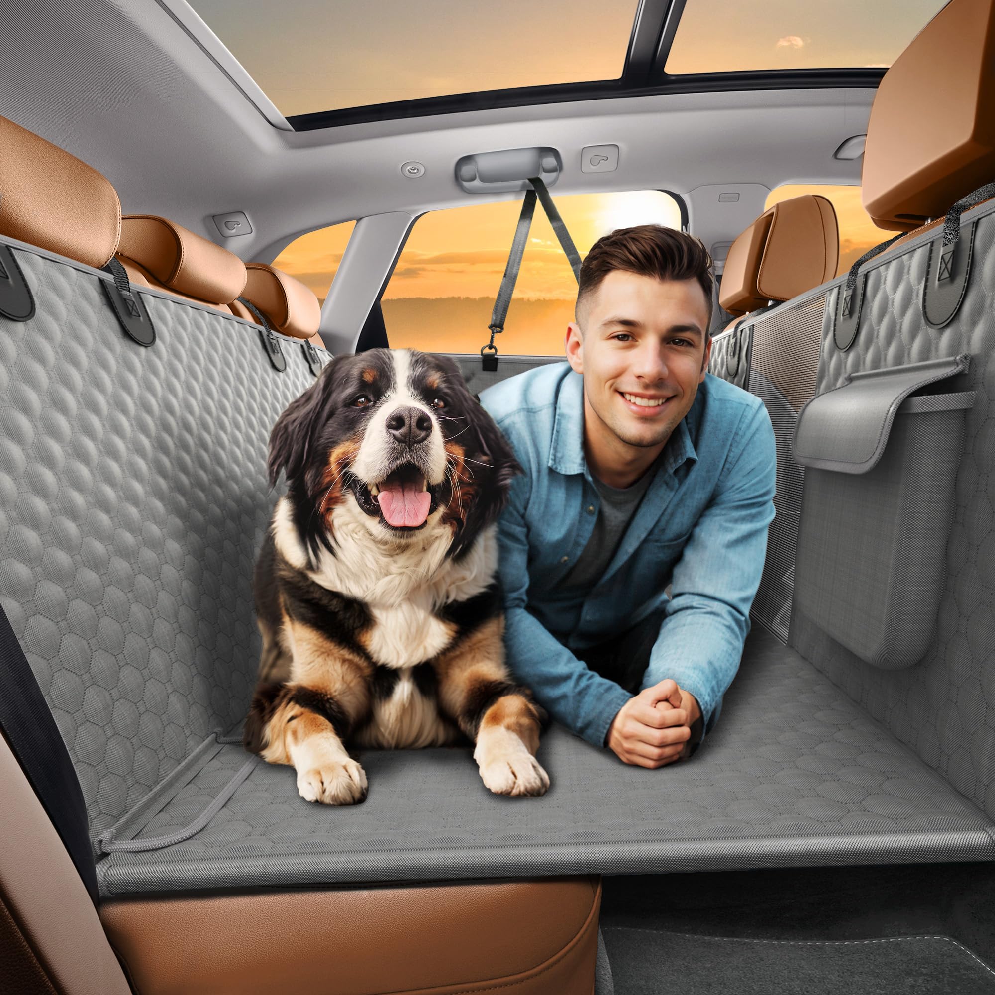 Back Seat Extender for Dogs, Heavy Duty Dog Car Seat Cover for Back Seat and Aggressive Chewer, Large Hard Bottom Car Seat Cover for Dogs, Dog Hammock for Car, Travel Pet Car Bed for Car, SUV, Truck - VITSCAN