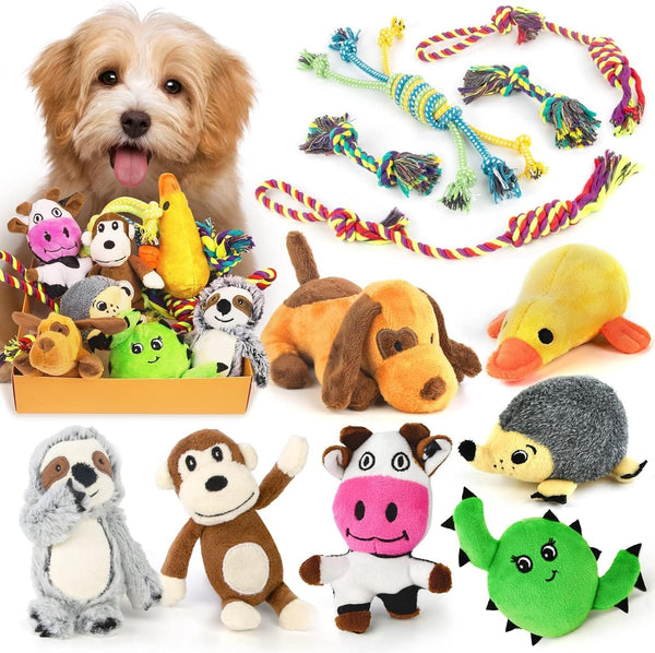 Dog Squeaky Toys for Small Dogs, 12 Pack Puppy Toys for Teething Cute Small Dog Toys Stuffed Plush Dog Toy Bundle Natural Cotton Puppy Rope Toy Dog Chew Toys for Puppies Pet Toys for Dogs - VITSCAN