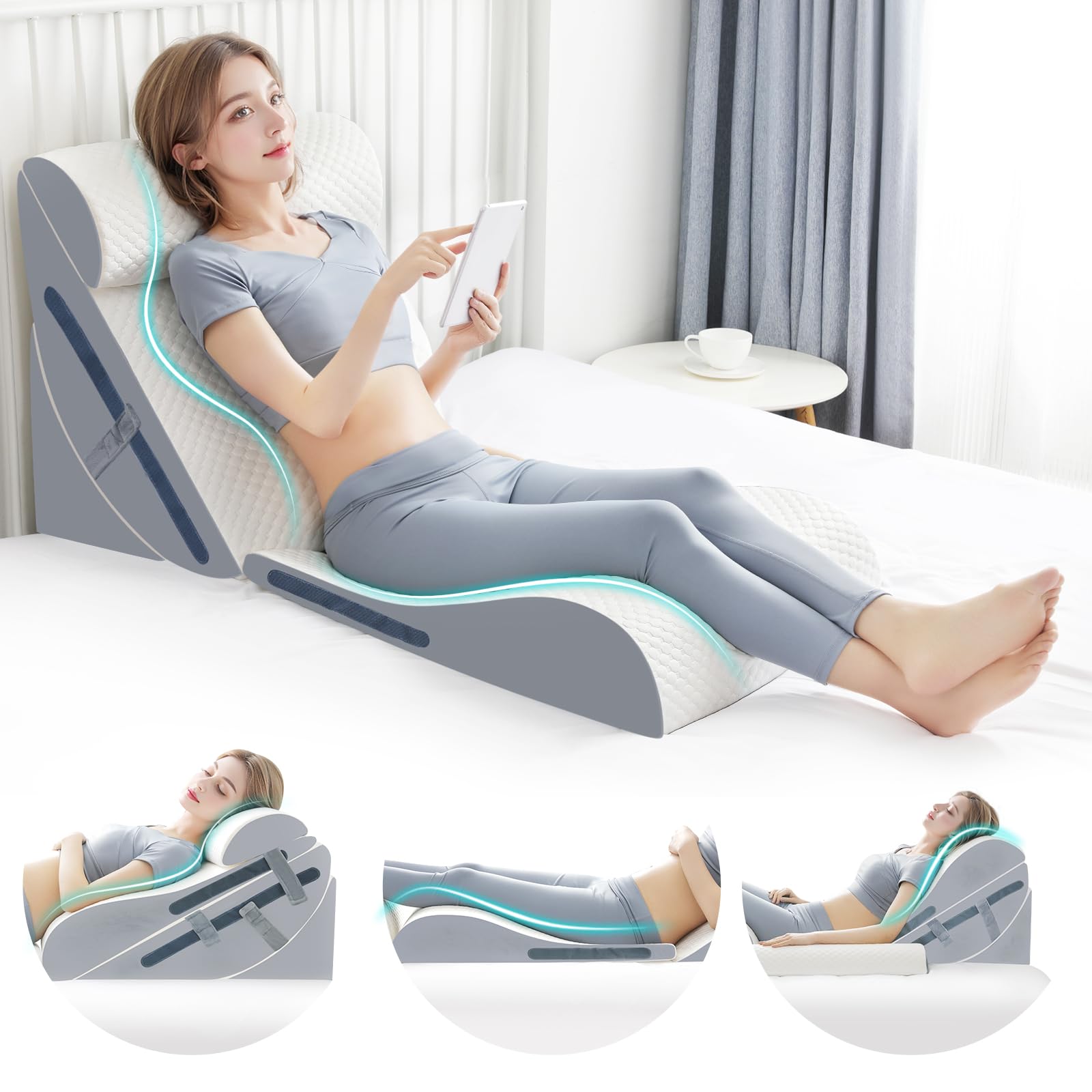 4PCS Orthopedic Bed Wedge Pillow Set with Full Memory Foam Waist Pillow, Wedge Pillow for Back Pain Relief, Adjustable Bed Wedge Pillow for Sleeping, Post Surgery, Leg Elevation, Acid Reflux & GERD - VITSCAN