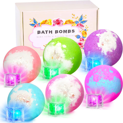 SHARLOVY Light Up Bath Bombs with Surprise Inside, 4.23 oz XL Natural Gift Set 6 with Essential Oils, Magnesium Large Bath Bombs for Women Relaxing Spa Skin Moisturize Gifts for Women