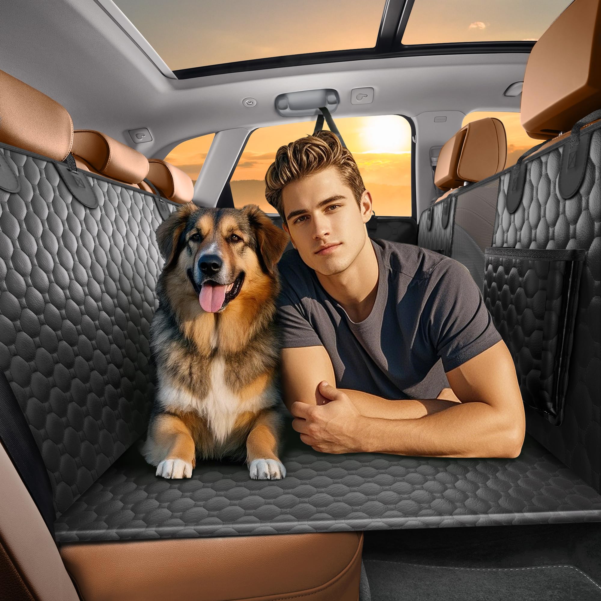 Back Seat Extender for Dogs Holds 400lbs, PU Leather Hard Bottom Car Seat Cover for Dogs,Heavy Duty Dog Car Seat Cover for Back Seat, Waterproof Dog Hammock for Car, Large Pet Bed for Car, Suv, Truck - VITSCAN