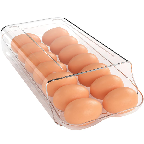 theaoo Egg Holder for Fridge, Automatic Rolling Egg Container for Refrigerator, Clear Plastic Egg Dispenser, Stackable Eggs Organizer with Quick Removable inner Tray For Organizers and Storage, 1Pack - VITSCAN