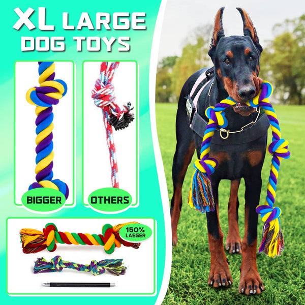 XL Dog Chew Toys for Aggressive Chewers Large Breed, 14 Pack Tough Indestructible Dog Toys for Aggressive Chewers, Durable Puppy Chew Toys for Teething, Heavy Duty Cotton Dog Rope Toys for Large Dogs - VITSCAN