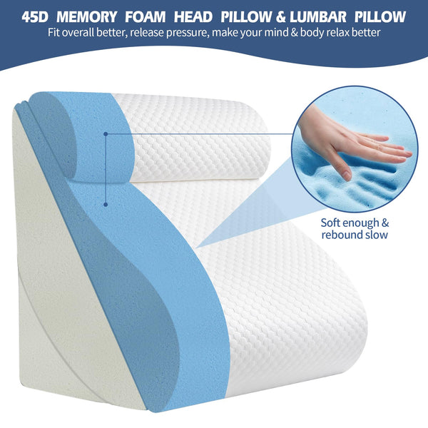 4PCS Orthopedic Bed Wedge Pillow Set with Full Memory Foam Waist Pillow, Wedge Pillow for Back Pain Relief, Adjustable Bed Wedge Pillow for Sleeping, Post Surgery, Leg Elevation, Acid Reflux & GERD - VITSCAN