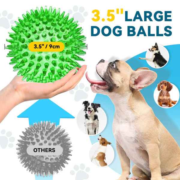 SHARLOVY 3.5” Large Dog Toys Ball, 6 Pack Squeaky oys, Durable for Aggressive Chewers, Spiky Ball for Clean Teeth and Training, Fetch Toys for Large Dogs, for Puppy Chew and Teething - VITSCAN