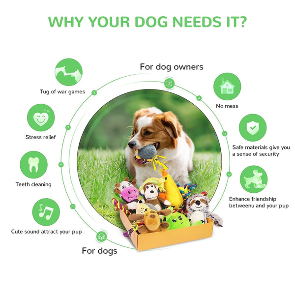 Dog Squeaky Toys for Small Dogs, 12 Pack Puppy Toys for Teething Cute Small Dog Toys Stuffed Plush Dog Toy Bundle Natural Cotton Puppy Rope Toy Dog Chew Toys for Puppies Pet Toys for Dogs - VITSCAN