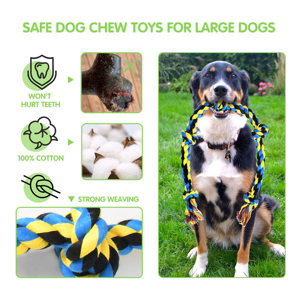 SHARLOVY Large Tough Chew Toys for Aggressive Chewers Large Breed,Heavy Duty Dental Rope Toys Kit for Medium Dogs,5 Knots Indestructible Cotton Puppy Teething Chew Tug Toy Set of 9 - VITSCAN