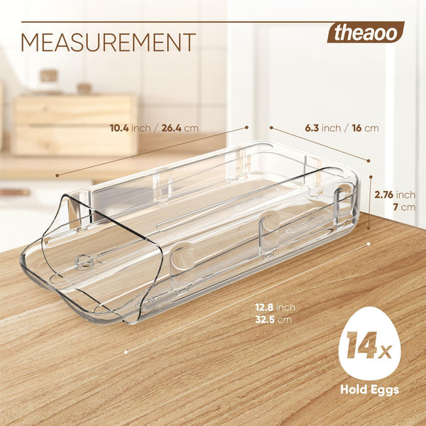 theaoo Egg Holder for Fridge, Automatic Rolling Egg Container for Refrigerator, Clear Plastic Egg Dispenser, Stackable Eggs Organizer with Quick Removable inner Tray For Organizers and Storage, 1Pack - VITSCAN
