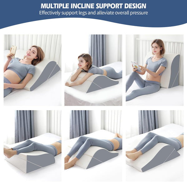 2PCS Leg Elevation Wedge Pillows for Sleeping, Leg Wedge Pillow After Knee Replacement Post Surgery, Leg Wedges for Elevation for Swelling, Circulation, Adjustable 3-in-1 Height Foam Pillow Wedge - VITSCAN