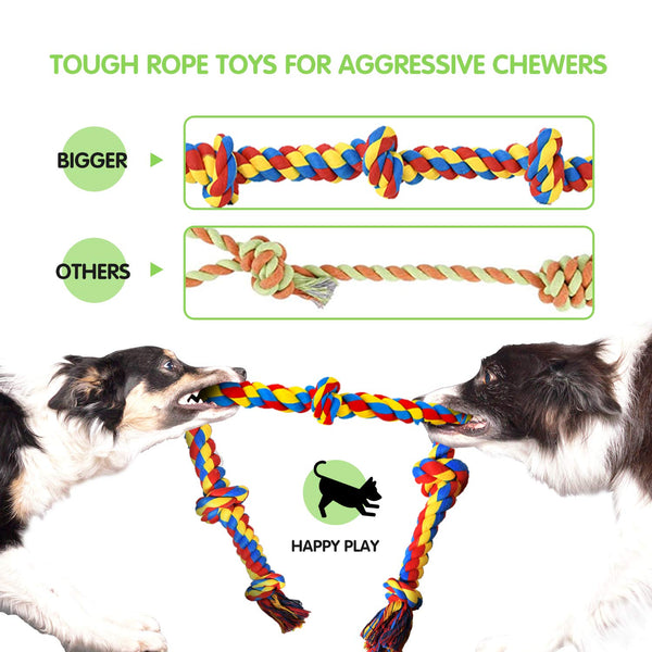 SHARLOVY Large Tough Chew Toys for Aggressive Chewers Large Breed,Heavy Duty Dental Rope Toys Kit for Medium Dogs,5 Knots Indestructible Cotton Puppy Teething Chew Tug Toy Set of 9 - VITSCAN
