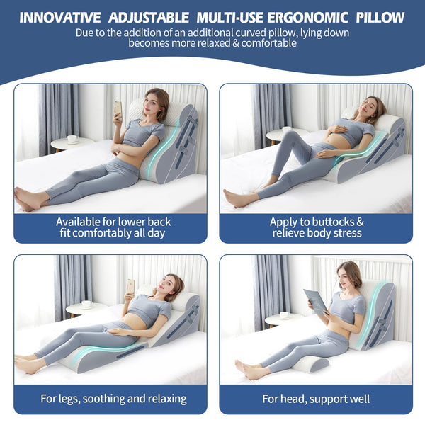 4PCS Orthopedic Bed Wedge Pillow Set with Full Memory Foam Waist Pillow, Wedge Pillow for Back Pain Relief, Adjustable Bed Wedge Pillow for Sleeping, Post Surgery, Leg Elevation, Acid Reflux & GERD - VITSCAN