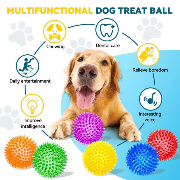 SHARLOVY 3.5” Large Dog Toys Ball, 6 Pack Squeaky oys, Durable for Aggressive Chewers, Spiky Ball for Clean Teeth and Training, Fetch Toys for Large Dogs, for Puppy Chew and Teething - VITSCAN