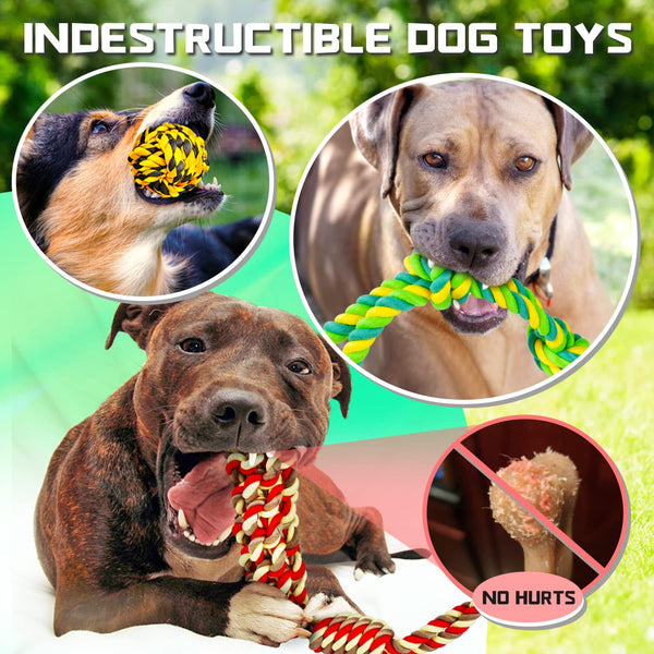 XL Dog Chew Toys for Aggressive Chewers Large Breed, 14 Pack Tough Indestructible Dog Toys for Aggressive Chewers, Durable Puppy Chew Toys for Teething, Heavy Duty Cotton Dog Rope Toys for Large Dogs - VITSCAN