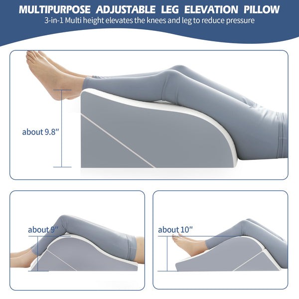 2PCS Leg Elevation Wedge Pillows for Sleeping, Leg Wedge Pillow After Knee Replacement Post Surgery, Leg Wedges for Elevation for Swelling, Circulation, Adjustable 3-in-1 Height Foam Pillow Wedge - VITSCAN