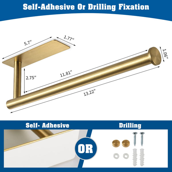 theaoo Paper Towel Holder for Kitchen, Adhesive Under Cabinet Paper Towel Roll Rack for Bathroom Towel, Wall Mounted Matte Black, SUS304 Stainless Steel(1, Gold)