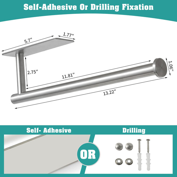 theaoo Under Cabinet Paper Towel Holder for Kitchen, Adhesive Paper Towel Roll Rack for Bathroom Towel, SUS304 Stainless Steel Wall Mount, Both Available for Adhesive and Screws