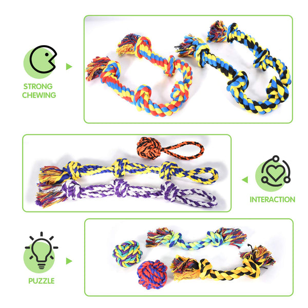 SHARLOVY Large Tough Chew Toys for Aggressive Chewers Large Breed,Heavy Duty Dental Rope Toys Kit for Medium Dogs,5 Knots Indestructible Cotton Puppy Teething Chew Tug Toy Set of 9 - VITSCAN