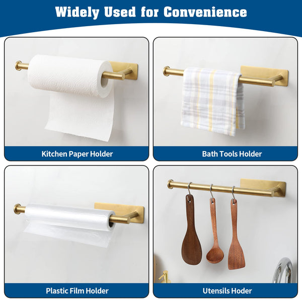 theaoo Paper Towel Holder for Kitchen, Adhesive Under Cabinet Paper Towel Roll Rack for Bathroom Towel, Wall Mounted Matte Black, SUS304 Stainless Steel(1, Gold)