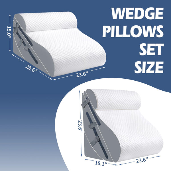 4PCS Orthopedic Bed Wedge Pillow Set with Full Memory Foam Waist Pillow, Wedge Pillow for Back Pain Relief, Adjustable Bed Wedge Pillow for Sleeping, Post Surgery, Leg Elevation, Acid Reflux & GERD - VITSCAN