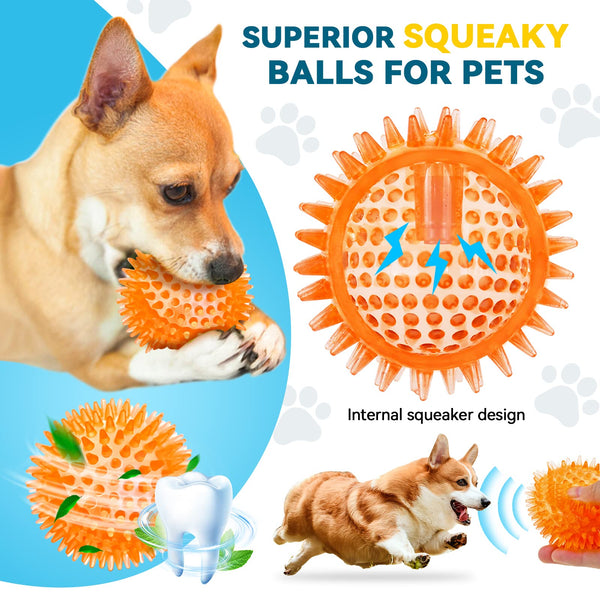 SHARLOVY 3.5” Large Dog Toys Ball, 6 Pack Squeaky oys, Durable for Aggressive Chewers, Spiky Ball for Clean Teeth and Training, Fetch Toys for Large Dogs, for Puppy Chew and Teething - VITSCAN