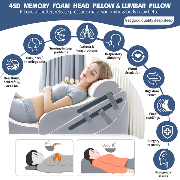 4PCS Orthopedic Bed Wedge Pillow Set with Full Memory Foam Waist Pillow, Wedge Pillow for Back Pain Relief, Adjustable Bed Wedge Pillow for Sleeping, Post Surgery, Leg Elevation, Acid Reflux & GERD - VITSCAN