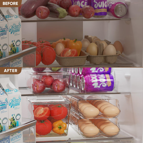 theaoo Egg Holder for Fridge, Automatic Rolling Egg Container for Refrigerator, Clear Plastic Egg Dispenser, Stackable Eggs Organizer with Quick Removable inner Tray For Organizers and Storage, 1Pack - VITSCAN