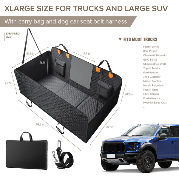 SHARLOVY XL Truck Back Seat Extender for Dogs, Large Hard Bottom Dog Car Seat Cover for Back Seat, Heavy Duty Dog Car Hammock, Waterproof Pet Seat Covers for Trucks, F150, Ram1500 and Large SUV - VITSCAN