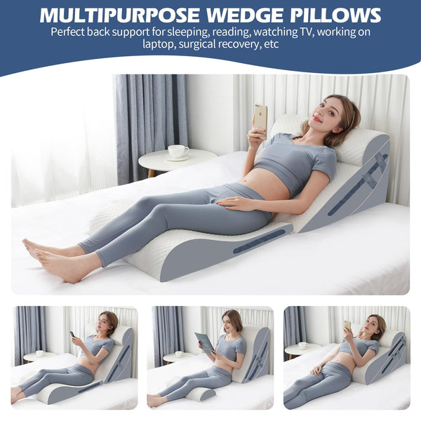 4PCS Orthopedic Bed Wedge Pillow Set with Full Memory Foam Waist Pillow, Wedge Pillow for Back Pain Relief, Adjustable Bed Wedge Pillow for Sleeping, Post Surgery, Leg Elevation, Acid Reflux & GERD - VITSCAN