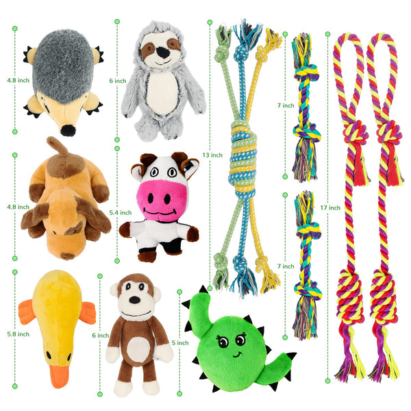Dog Squeaky Toys for Small Dogs, 12 Pack Puppy Toys for Teething Cute Small Dog Toys Stuffed Plush Dog Toy Bundle Natural Cotton Puppy Rope Toy Dog Chew Toys for Puppies Pet Toys for Dogs - VITSCAN