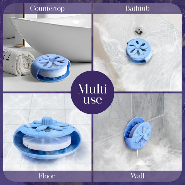 Shower Steamers Tray Blue- Upgrade Shower Steamer Holder Dish with Big Suction Cup, Long Lasting Bath Bombs Shower Accessories, Aromatherapy Diffuser Containers for Bathroom Bedroom Car Yoga Decor - VITSCAN