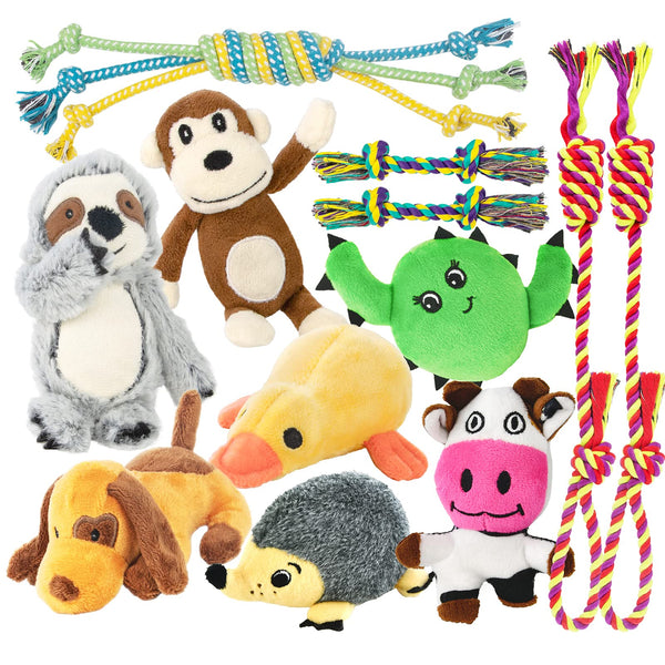 Dog Squeaky Toys for Small Dogs, 12 Pack Puppy Toys for Teething Cute Small Dog Toys Stuffed Plush Dog Toy Bundle Natural Cotton Puppy Rope Toy Dog Chew Toys for Puppies Pet Toys for Dogs - VITSCAN